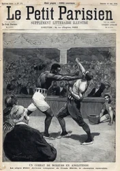 Sport, box: Boxerský zápas v Anglii mezi Peterem Jacksonem a australským šampionem Frankem Slavinem. Rytina. Jeden z novin „Le petit parisien“ dne 12.06.1892. Soukromá sbírka