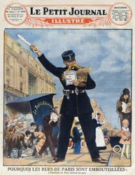 Pařížské obyvatelstvo využilo dodávkového vozu a policista se zabýval čtením Almanachu namísto rozesílání z „Le petit journal illustré“