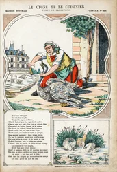 Labuť a kuchařka. Anonymní ilustrace pro Les Fables od Jean de LA FONTAINE (Lafontaine) (1621-1695). Imaging of Pont-a-Mousson, circa 1880. Soukromá sbírka.