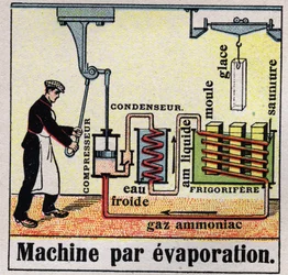 Studený průmysl: průřez odpařovacím strojem. Anonymní ilustrace z roku 1925. Soukromá sbírka.