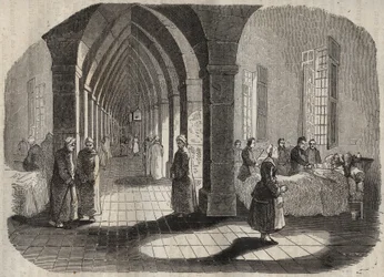 Nemocnice Bagne de Rochefort v 19. století. Rytina do „Historie trestanců od jejich vzniku až po současnost“ (1877) od Pierra Zacconeho (1817-1895) (Colonia Penale - Trestná kolonie). Soukromá sbírka.