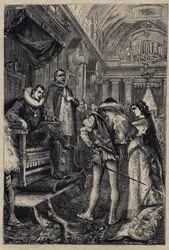 Sňatek Giulie Farnese s Orsinem Orsinim v domě Rodriga Borgii, 1489 - rytina z „Lucrezia Borgia“ od Oscara Pia - 1883