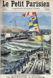 Cesta prezidenta Francouzské republiky Armanda Fallierese (1841-1931): recepce v anglickém Doveru. Jeden z novin „“Le petit parisien““ dne 31.05.1908. Soukromá sbírka.