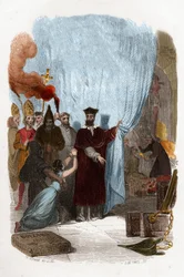 Tomas de Torquemada (1420-1498), dominikánský mnich, organizátor inkvizice ve Španělsku. Barevná rytina 19. století. Ilustrace v knize „Záhady inkvizice a jiných tajných společností Španělska“ od Victora de Fereal, Suberwick, Manuel Galo