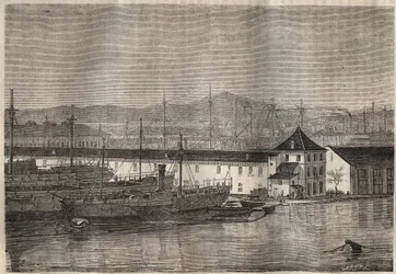 Toulonská věznice v 19. století. Rytina do „Historie trestanců od jejich vzniku až po současnost“ (1877) od Pierra Zacconeho (1817-1895) (Colonia Penale - Trestná kolonie) Soukromá sbírka.