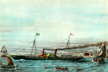 Vessel a wheel la Victoria”” sloužící mezi Boulogne sur mer a Folkestone””” Rytina 19. století. Soukromá sbírka