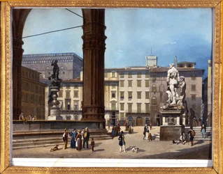 Pohled na Loggia dei Lanzi (1576-1582) na Piazza della Signoria ve Florencii "" Anonymní obraz z 19. století