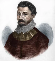 portrét sira Francise Drakea. anglický mořeplavec a lupič (bv Tavistock, Devonshire, asi 1540 u Portobela, Paname