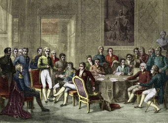 vídeňského kongresu. Vídeňský kongres v roce 1815. Alexandr I., car; H.R.Stewart, Castlereagh; Francois I., císař rakouský; Frederic William III, král pruský; Karl August, princ z Hardenberghu; Wilhelm von Humboldt (William z Humboldtu