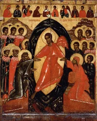 Sestup do pekla s Deesis a vybranými svatými, konec 14. století.