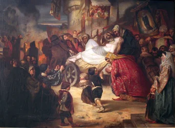 Mladá čarodějnice je vedena k kůlu.