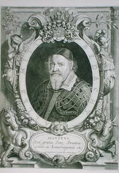 August mladší (1579-1666) vévoda z Braunschweig-Wolfenbuettel-Lueneberg, z „Portraits des Hommes Illustres“, ryl Coenrad Waumans, vydáno 1706 (rytina)