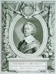 Frederick Henry (1584-1647) hrabě z Nassau-Dillenburg, z „Portraits des Hommes Illustres“, vydáno 1706 (rytina)