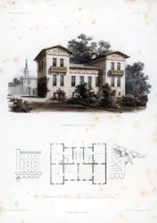Design pro venkovský dům v Moabit, poblíž Berlína, Německo, c1850.