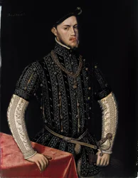 Portrét Filipa II. (1527-1598), krále Španělska a Portugalska - Obraz Antonise (Anthonis) Mor (asi 1517-1577), olej na dřevě (107,5x83,3 cm), asi 1550 - Portrét Filipa II., král Španělska a Portugalska, Olej na dřevě od Antonise Mora, cca 1550 - Pr