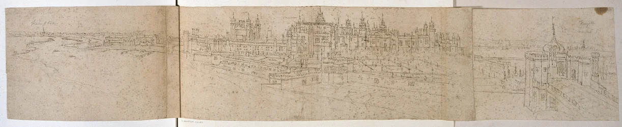 Hampton Court Palace from the River, c.1544 (pero a inkoust na papíře)