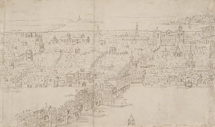 Panorama Londýna při pohledu ze Southwarku: London Bridge, 1554