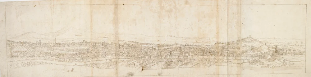 Panoramatický pohled na Řím z Monte Mario, Castel S. Angelo v popředí, c1550s