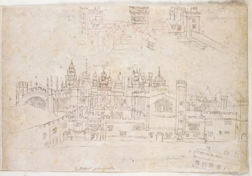 Studie paláce Oatlands a Hampton Court, c.1544 (pero a inkoust na papíře)