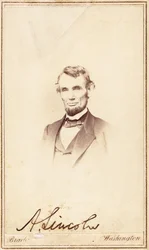Abraham Lincoln, podepsaný carte-de-visite, 1864