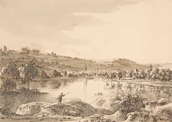 Vesnice při pohledu přes jezero