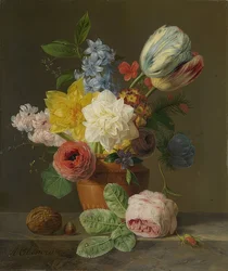Zátiší s květinami a ořechy. Kolem roku 1830