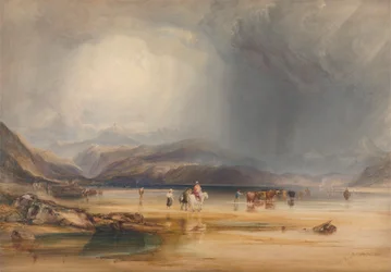 Pohled na Snowdon z Sands of Traeth Mawr, pořízený v Fordu mezi Pont Aberglaslyn a Tremadoc