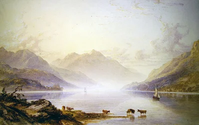 Loch Lomond za úsvitu (olej na plátně)