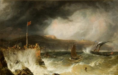 Paketová loď vplouvající do přístavu, 1855.