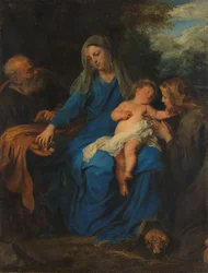 Svatá rodina s klanějící se ženou, asi 1630-1650 (olej na plátně)