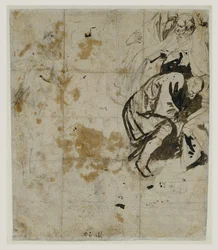 Partial Study of the Entombment (verso) (1617-18) (Černá křída, pero a hnědý inkoust, hnědá a načervenalá barva, červená a modrá křída a zvýraznění bílého kvaše)