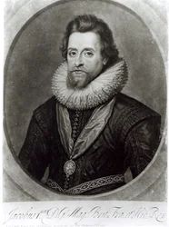 Portrét Jakuba I. (1566-1625) podle miniatury Nicholase Hilliarda (1547-1619) z roku 1617, vyrytý George Vertue (1684-1756)