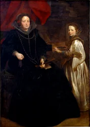 Portrét Porzia Imperiale s dcerou Marií Francescou u cembala Obraz Antonie Van Dyck (1599-1641) 1626 Sun. 184,5x134 cm Brusel, Královská muzea výtvarných umění, inv. 6115