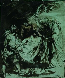 Study for the Entombment (černá křída/hnědý inkoust)
