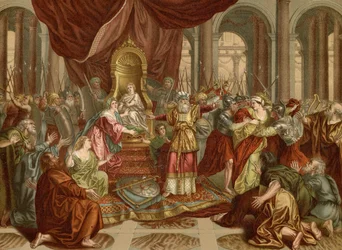 Athaliin pád (barevná litografie)