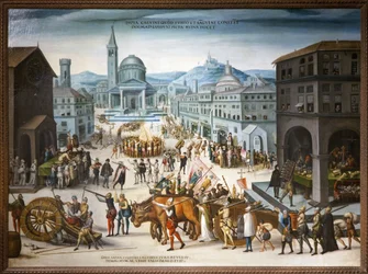 Sac de Lyon od kalvinistů v roce 1562. Protestantské ikonoklastické akty proti kultu náboženských obrazů katolické církve. Během první války náboženství dobyly reformy vedené baronem des Adrets radnici a životně důležitá centra města Lyon.