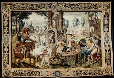 Cvičení při útoku a obraně bašty, navržené 1562–1565 (tkané 1611–1627) (vlna a hedvábí)