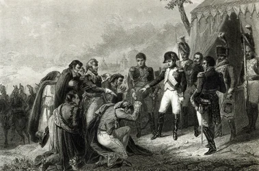 Poražený Španěl padl před Napoleonem před jeho vjezdem do Madridu, prosinec 1808
