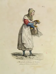 Prodejce dortů z Nanterre, číslo 10 ze série „Výkřiky Paříže“, vyryl Francois Seraphin Delpech (1778-1825) (barva litho)