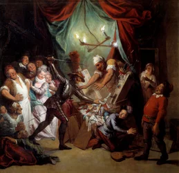 Don Quijote ničí loutky, které považuje za Maury. „Důmyslný rytíř Don Quijote de la Mancha“ od Miguela de Cervantese Saavedry (1547-1616).