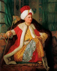 Portrét Charlese Graviera de Vergennes (1719-1787) diplomata v tureckém oděvu (Portrét Charlese Graviera hraběte z Vergennes a francouzského velvyslance, v tureckém oděvu) - Malba Antoine de Favray (1706-1791), olej na plátně