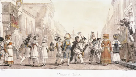 Karnevalové kostýmy, Antoine-Jean-Baptiste Thomas (1791-1833), akvarel. Itálie
