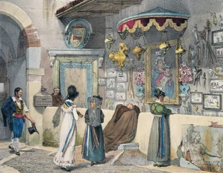 Uctívání občanů v Římě, Antoine Jean-Baptiste Thomas (1791-1834), rytina z Roku v Římě, Francie