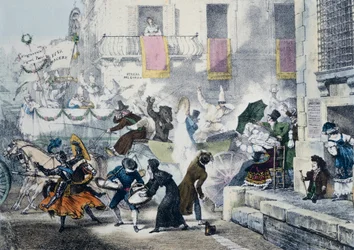 Házení konfet během karnevalu v Římě, Antoine-Jean-Baptiste Thomas (1791-1833), Itálie