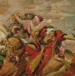 Murat poráží tureckou armádu u Aboukiru 25. července 1799 (detail), kolem roku 1805 (olej na plátně připevněném na palubě)