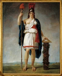 Francouzská republika ročník II. Alegorie republiky: na konci kopí frygská čepice (symboly francouzské revoluce). Obraz připisovaný Antoine Jean Gros (1771-1835)