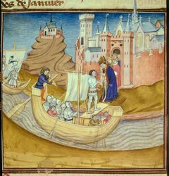 Normané vedení vikingským šéfkuchařem Rollonem (Robert I. Riche nebo Rollon the Walker) (10. století) se pokusili dobýt Chartres, ale předveď města Gancelme je dokázal odrazit v letech 910-911 Miniatura převzatá z Les Chronicles de Saint Denis”” “ od Antoi