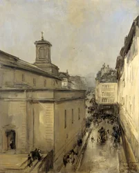 Pohled na kostel Notre Dame de Lorette a Rue Fléchier, Paříž