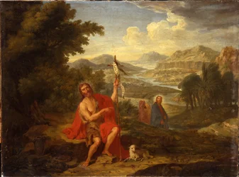 Svatý Jan Křtitel v pustině ukazuje na Krista, v pozadí řeka Jordán, 1759