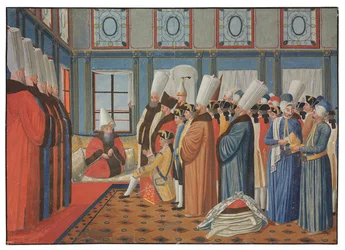 Představení hraběte de Vergennes, velvyslance Ludvíka XV., Reisovi Effendimu, velkovezírovi osmanského sultána Uthmana III., 31. května 1755
